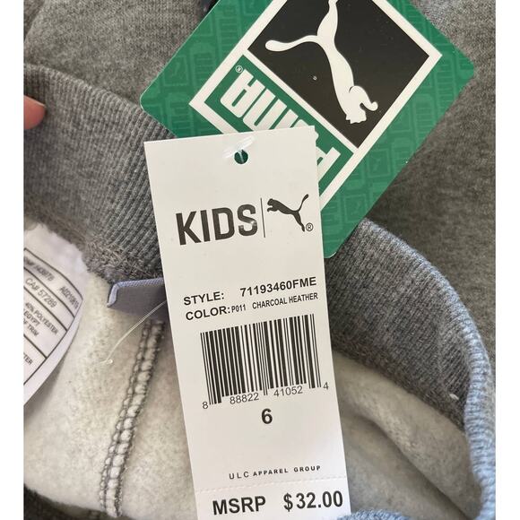 Puma Boys Gray Elastic Waist Tapered Leg Activewear Jogger Sweatpants NEW Size 6 - Picture 7 of 11